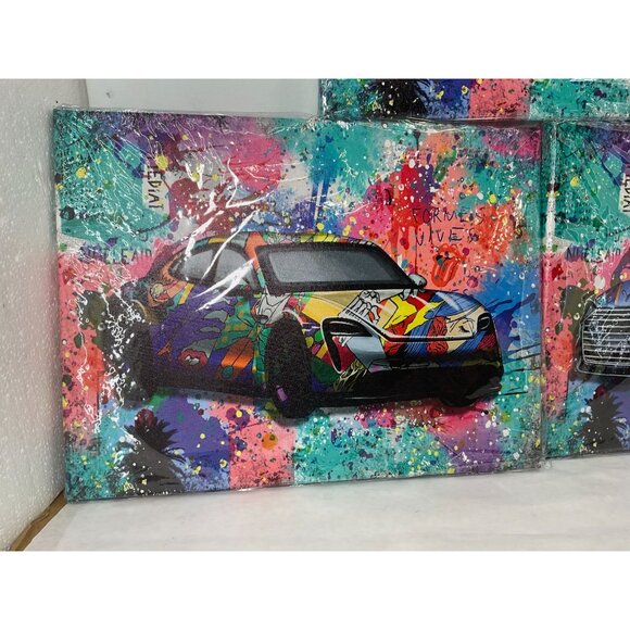 New Colorful Abstract Car Canvas Art Prints Set Of 3 - 16x12 Inches Each - Picture 2 of 6